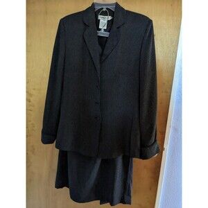 Amelia Key Vintage Woman's 2 Piece Black Pinstripe Skirt Suit Set Size 12